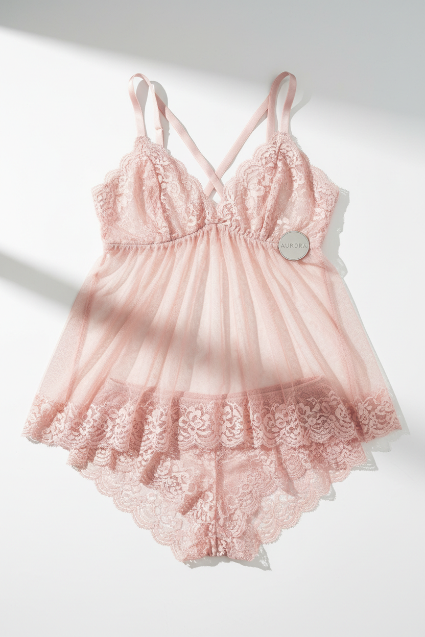 Blush pink lace babydoll lingerie set