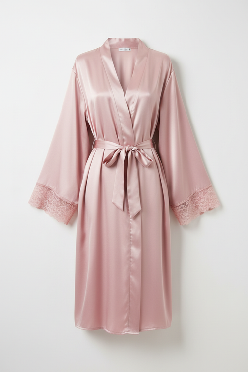 Blush pink satin kimono robe